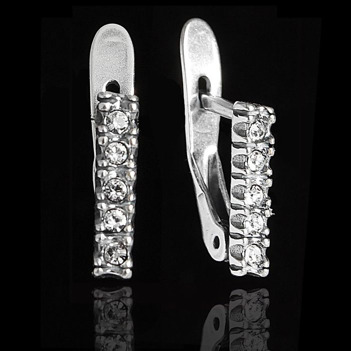 Серьги "Дорожка", цвет белый в чернёном серебре