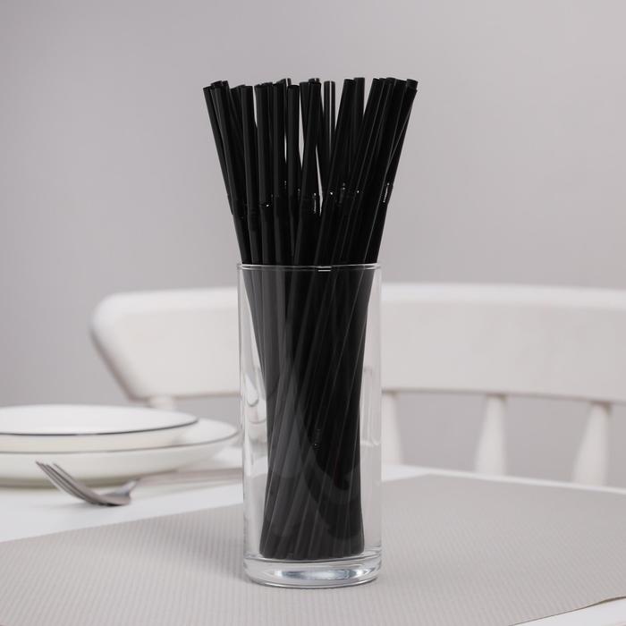 Трубочки одноразовые для коктейля Доляна, 0,5×21 см, 250 шт, с гофрой, цвет чёрный