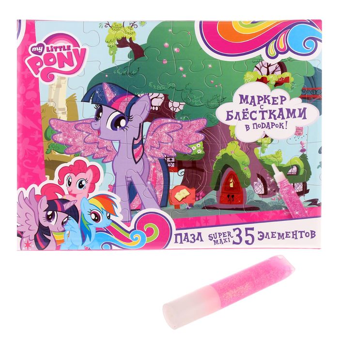 Пазлы-макси «Пони Искорка», 35 элементов + маркер с блестками