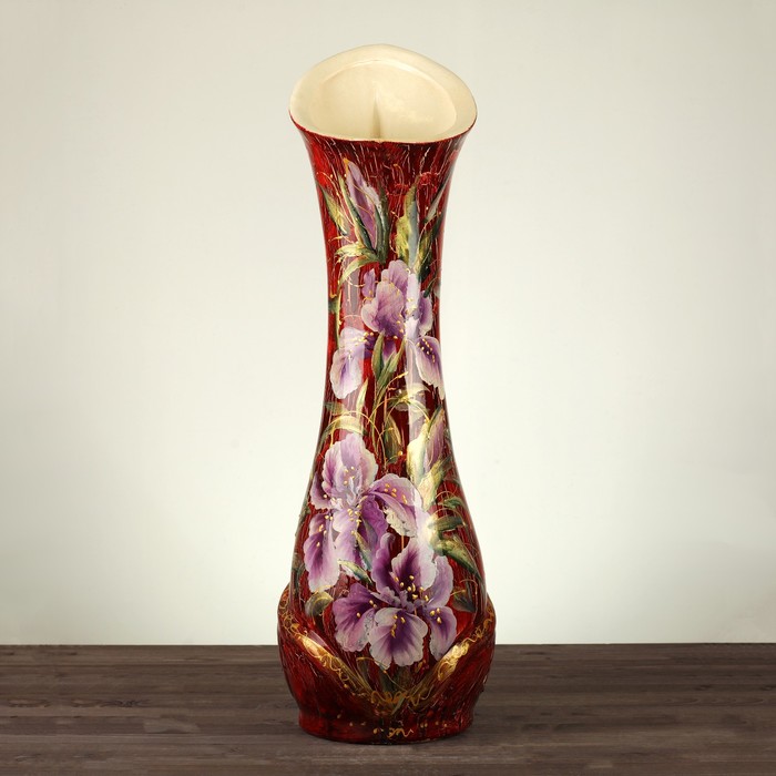 Ваза напольная "Лотос" кракелюр, бордовая