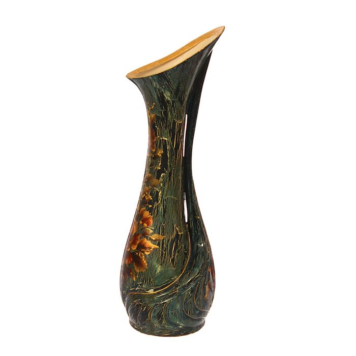 Ваза напольная "Лотос" кракелюр, зелёная