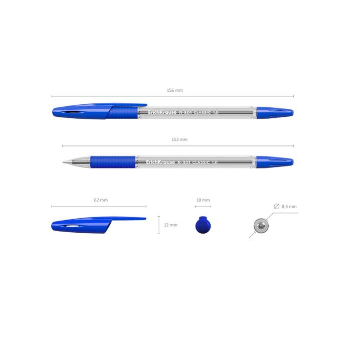фото Ручка шариковая erichkrause r-301 classic stick & grip, узел 1.0 мм, чернила синие, резиновый упор, длина линии письма 800 метров