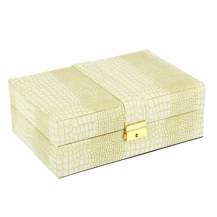 Шкатулка под бижутерию "Стиль" белая с зелёными прожилками