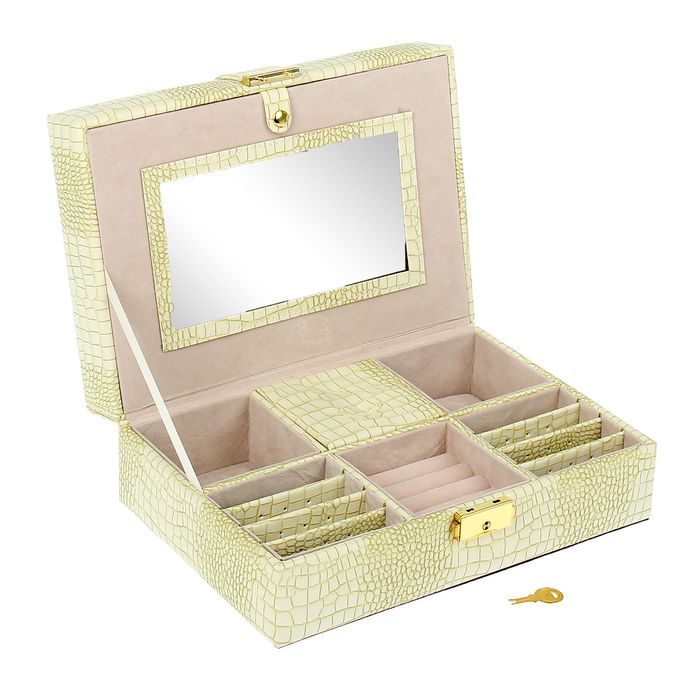 Шкатулка под бижутерию "Стиль" белая с зелёными прожилками