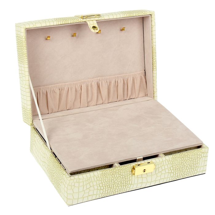 Шкатулка под бижутерию "Стиль" белая с зелёными прожилками