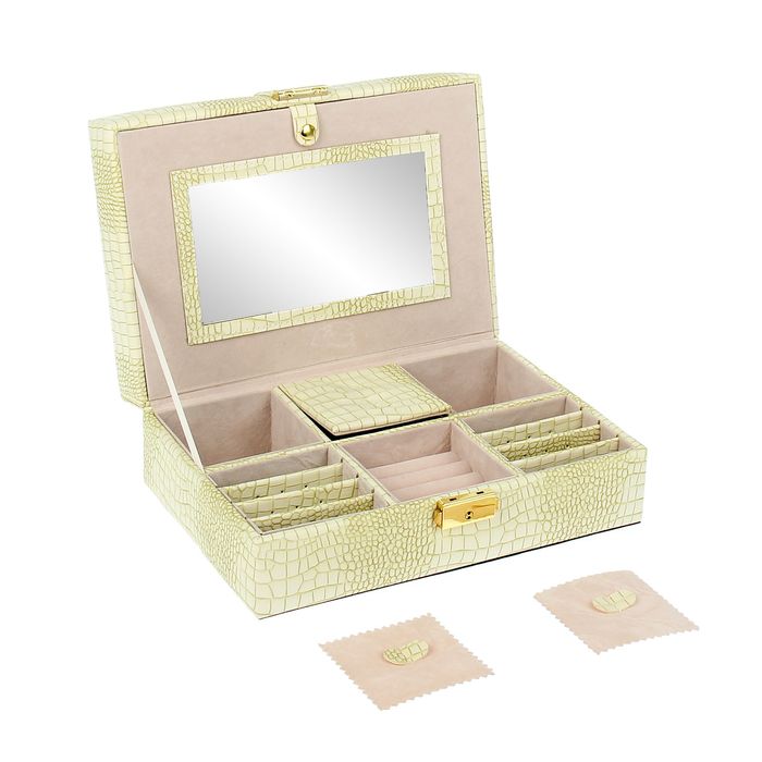 Шкатулка под бижутерию "Стиль" белая с зелёными прожилками