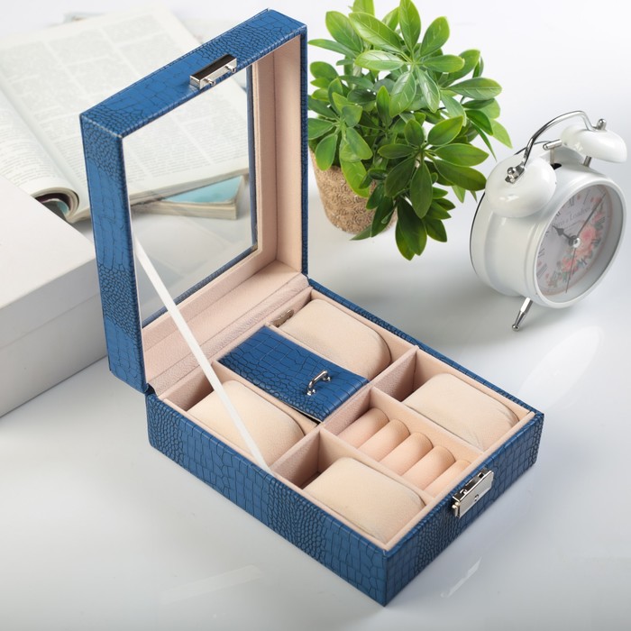 Шкатулка под часы и бижутерию 4 отделения "Закат" ярко-синяя матовая