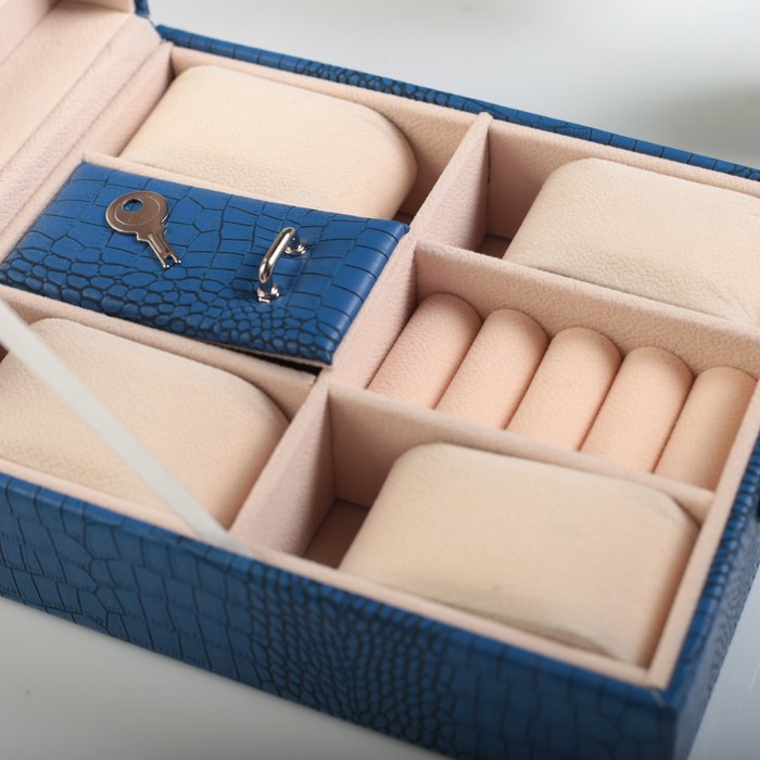 Шкатулка под часы и бижутерию 4 отделения "Закат" ярко-синяя матовая