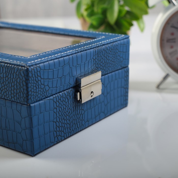 Шкатулка под часы и бижутерию 4 отделения "Закат" ярко-синяя матовая