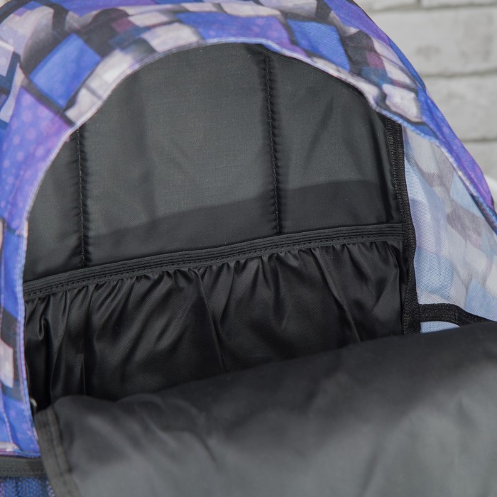 Рюкзак молодёжный на молнии "Квадраты", 1 отдел, 1 наружный и 2 боковых кармана, усиленная спинка, фиолетовый