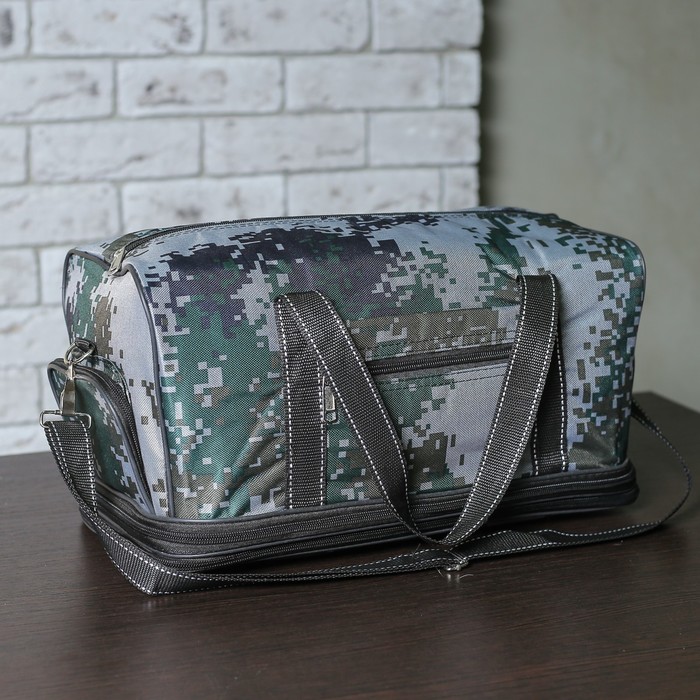 Сумка спортивная на молнии "Рокки", 1 отдел с расширением, 3 наружных кармана, длинный ремень, цвет хаки