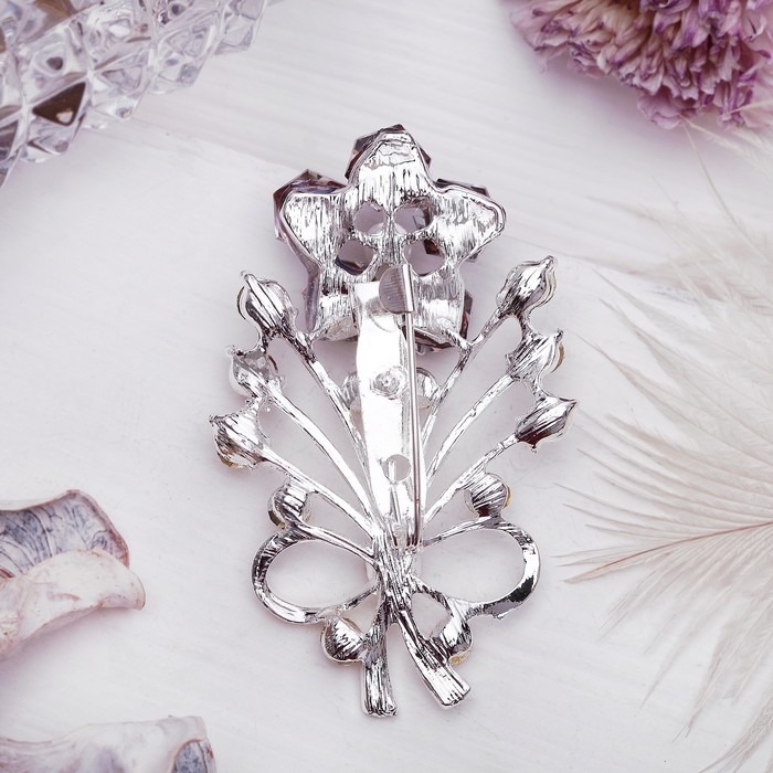 Брошь "Цветы", букет, цвет коричневый в серебре