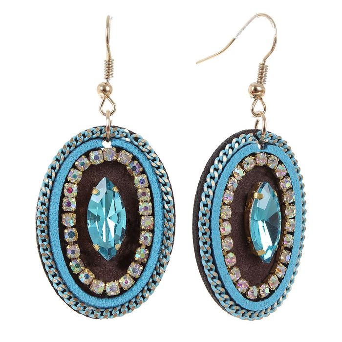 Серьги винтаж "Роскошь" овал, цвет бело-голубой в золоте