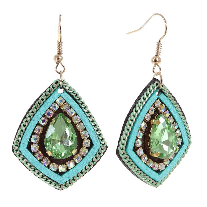 Серьги винтаж "Роскошь" ромб, цвет бело-зелёный в золоте