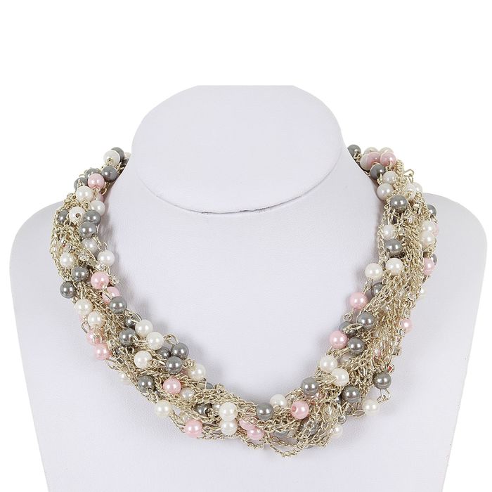 Бусы "Жгут" жемчуг, цветные в золоте, 45см