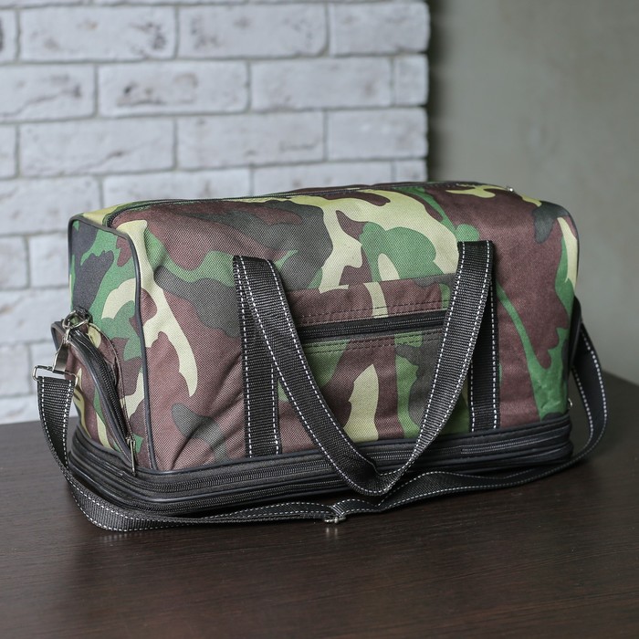 Сумка спортивная на молнии "Рокки", 1 отдел с расширением, 3 наружных кармана, длинный ремень, цвет хаки