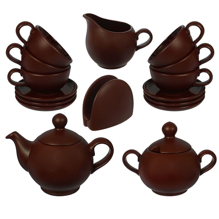 Набор для чая, 16 предметов: чайник 700 мл, сахарница 500 мл, соусник 400 мл, чашки 200 мл