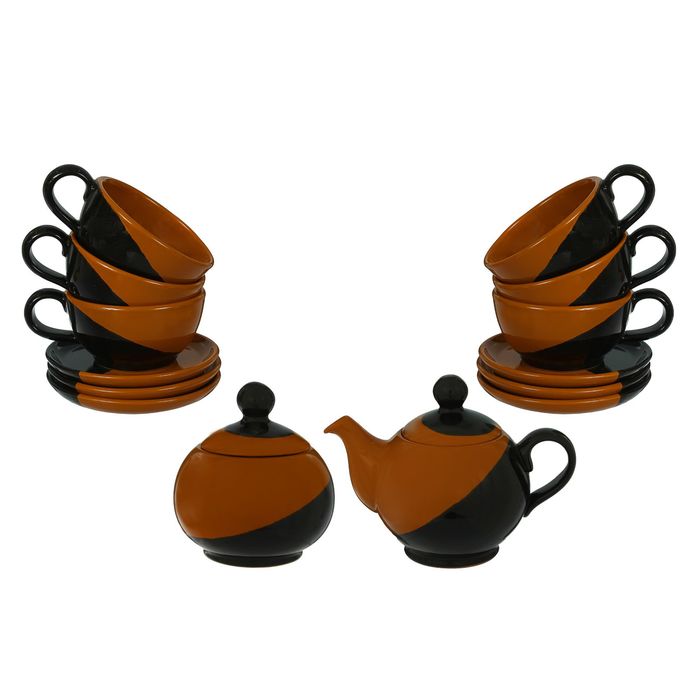 Набор для чая "День-ночь" 14 предметов: чайник 700 мл, сахарница 500 мл, 6 чашек 200 мл, 6 блюдец