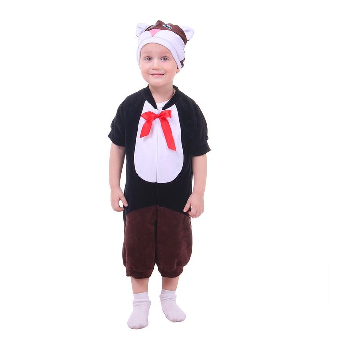 Карнавальный костюм "Кот в жилете", велюр, комбинезон с шапочкой, возраст от 1,5-3-х лет, рост 98 см