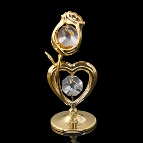 Сувенир «Сердце с цветком», 3х3х8 см, с кристаллами Ош