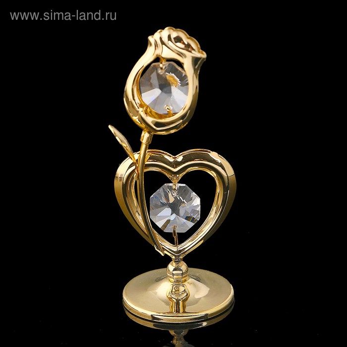Сувенир «Сердце с цветком», 3х3х8 см, с кристаллами