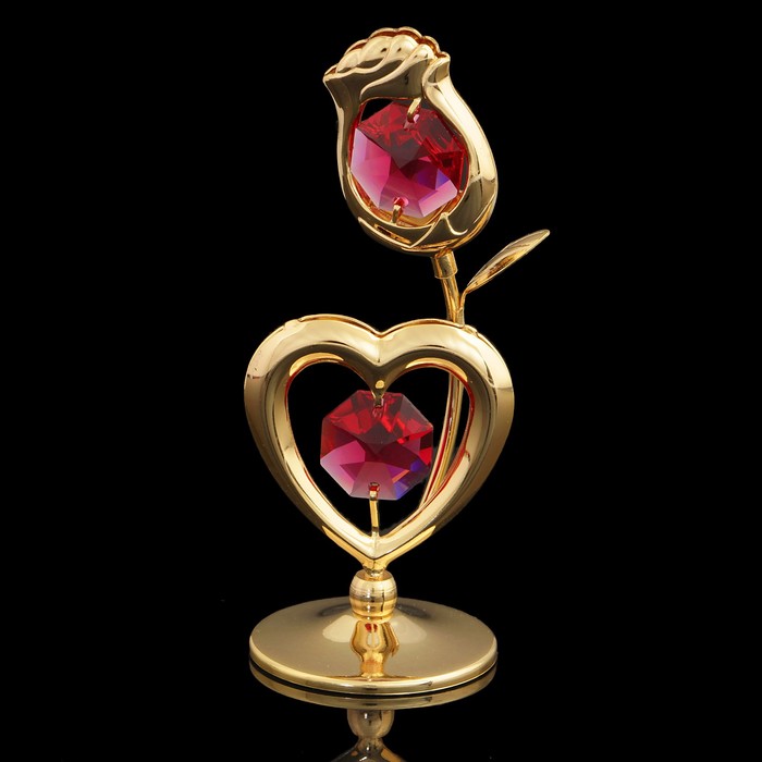 Сувенир «Роза с сердцем», 3×3×8 см, с кристаллами