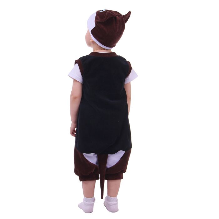 Карнавальный костюм "Кот с манишкой", велюр, комбинезон с шапочкой, возраст от 1,5-3-х лет, рост 98 см