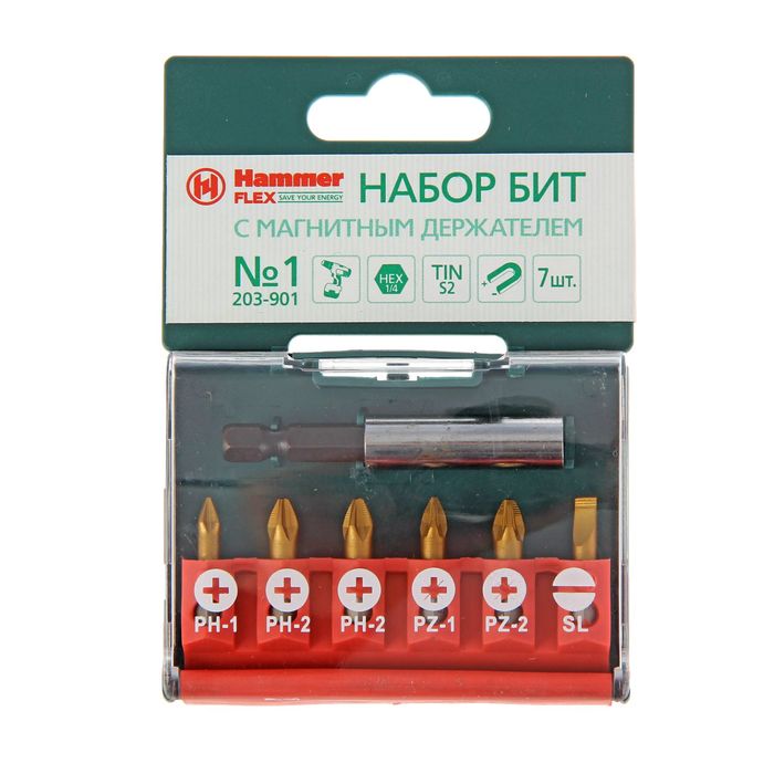 Набор бит Hammer Flex 203-901, PB set №1 (7 pcs) Ph/Pz/Sl, 7 шт.