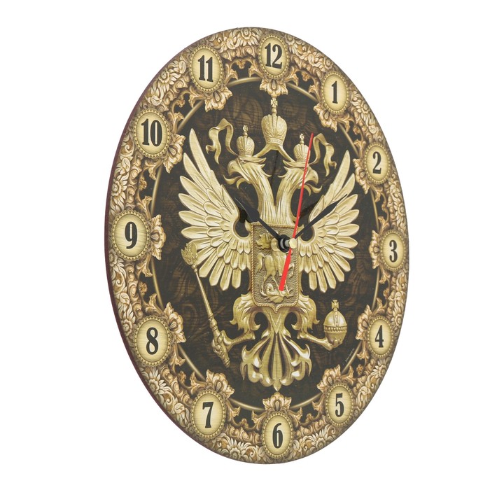 Часы "Россия" герб, серый фон, Ø25 см