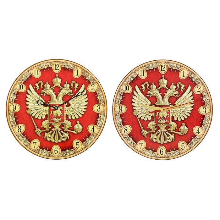 Часы "Россия" герб, красный фон, Ø25 см