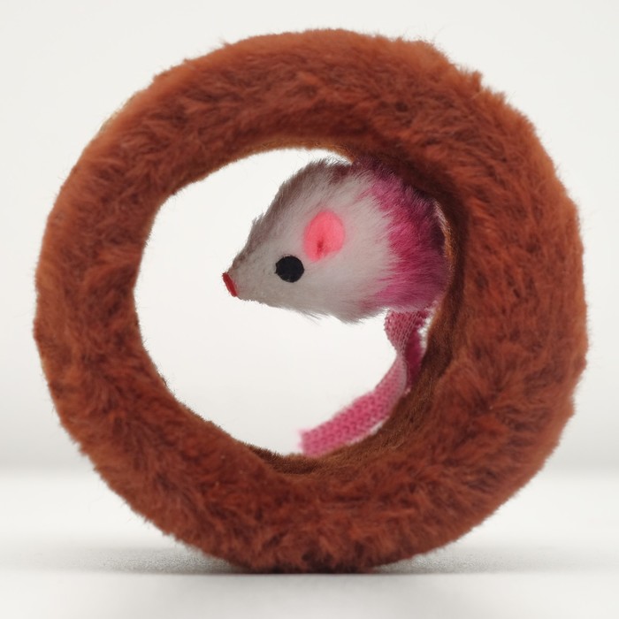 Игрушка-когтеточка с мышкой, джут и ковролин, 10 х 10 см микс цветов