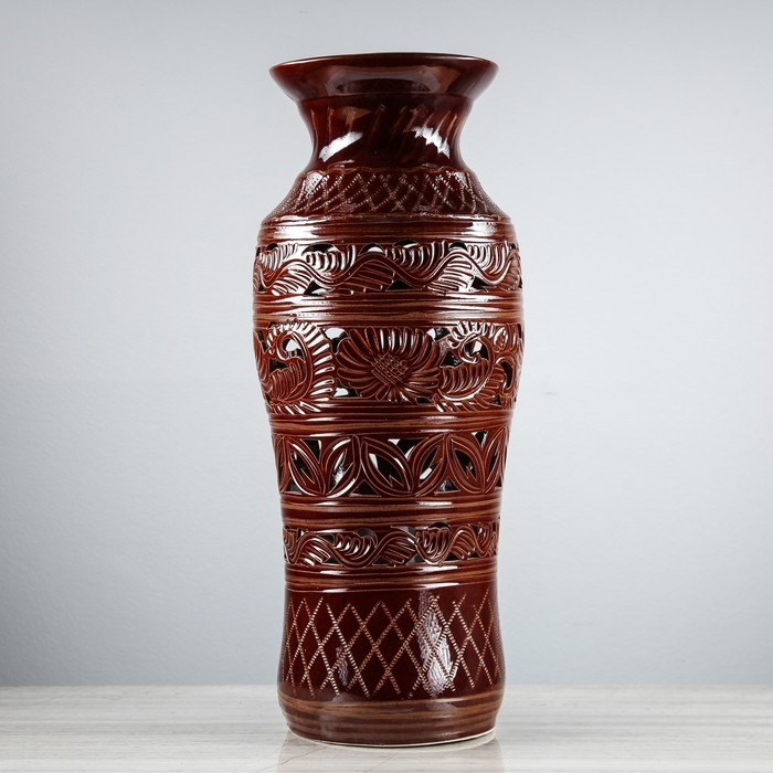 Ваза напольная "Весна" коричневая, резная