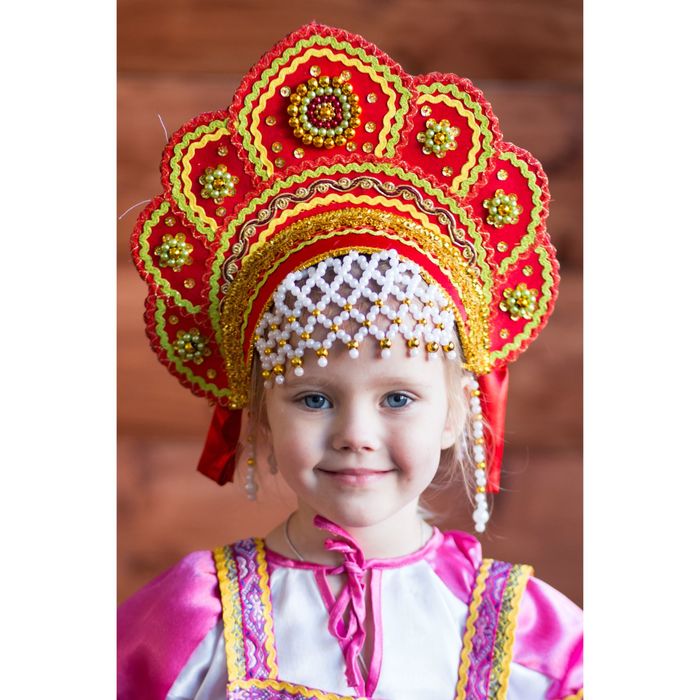 Кокошник детский "Елена", цвет ярко-красный, виды МИКС