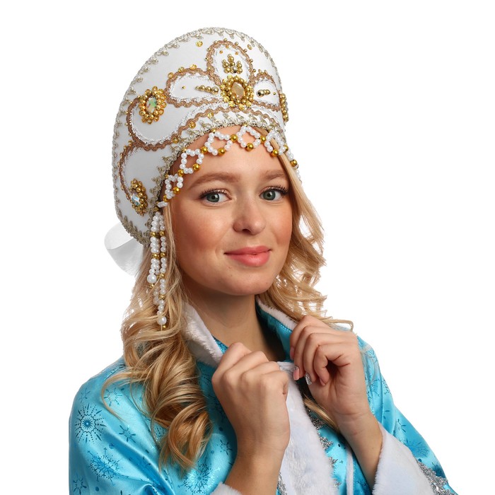 Кокошник "Виктория" с самоцветами, цвет белый