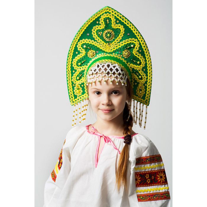 Кокошник детский "Анна", цвет зелёный, виды МИКС