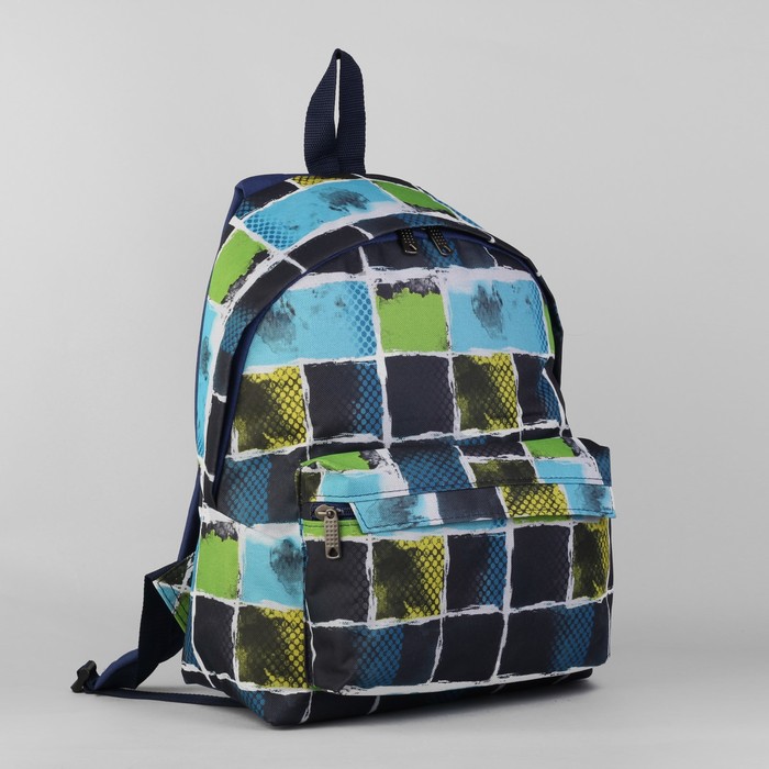 Рюкзак молодёжный на молнии, 1 отдел, 1 наружный карман, синий/салатовый/жёлтый