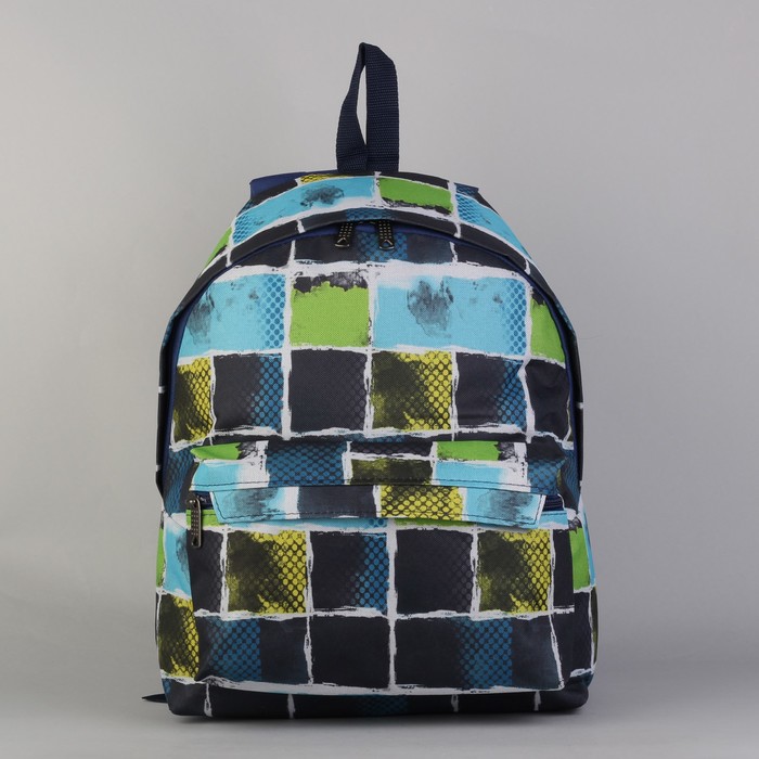 Рюкзак молодёжный на молнии, 1 отдел, 1 наружный карман, синий/салатовый/жёлтый