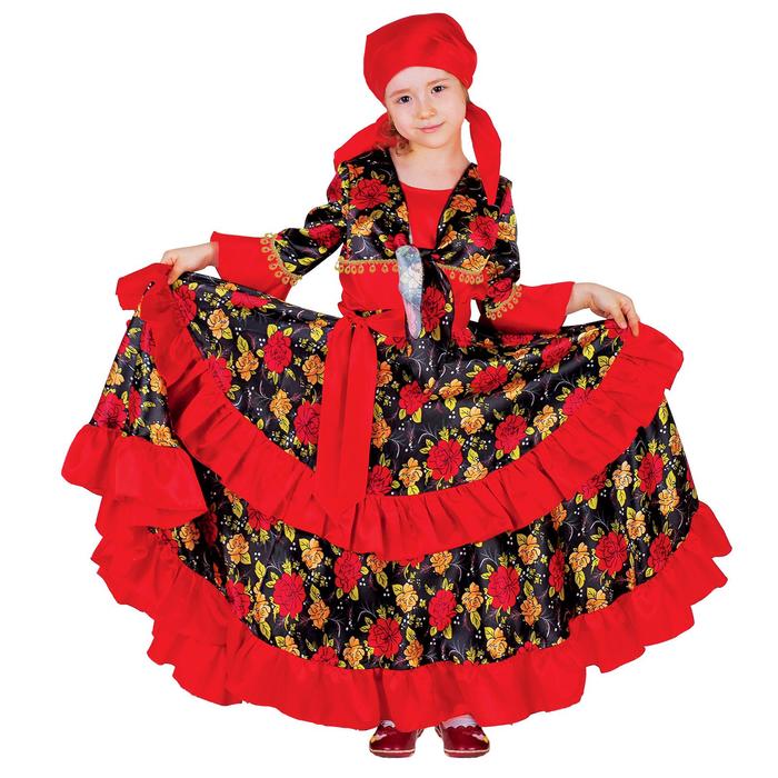 фото Карнавальный костюм "цыганка", косынка, блузка, юбка, пояс, цвет красный, обхват груди 60 см, рост 116 см страна карнавалия