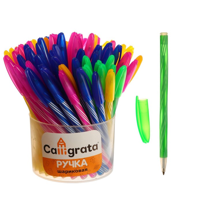 Ручка шариковая 0,5 мм стержень синий, корпус Спираль МИКС