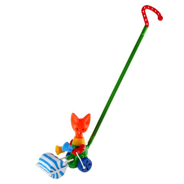 Каталка "Лисенок с катком", длина ручки 55,5 см, МИКС