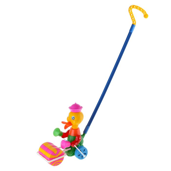Каталка "Утка с катком", длина ручки 55,5 см, МИКС