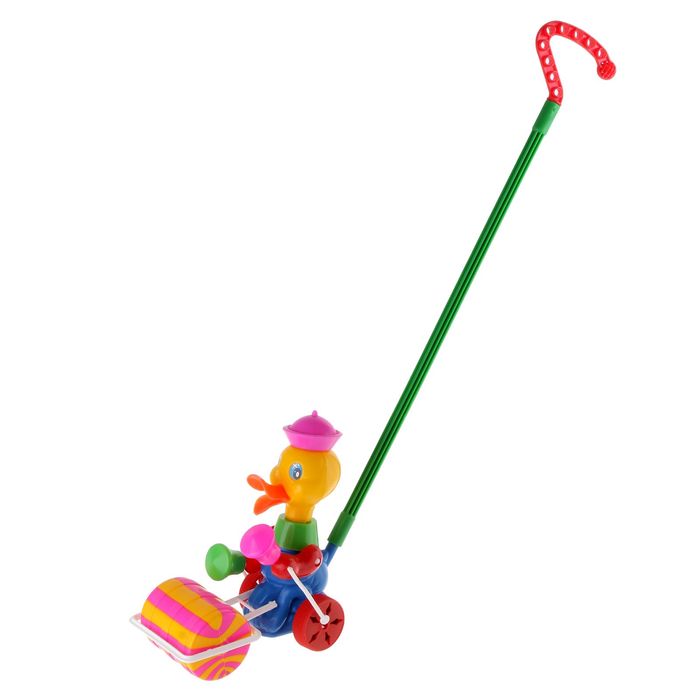 Каталка "Утка с катком", длина ручки 55,5 см, МИКС