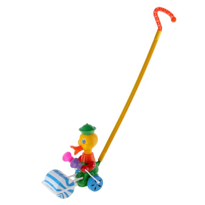 Каталка "Утка с катком", длина ручки 55,5 см, МИКС