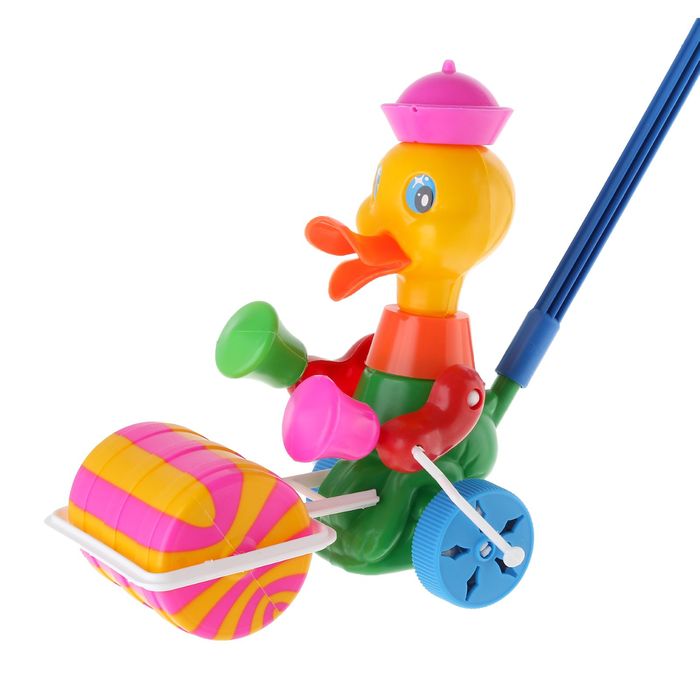 Каталка "Утка с катком", длина ручки 55,5 см, МИКС
