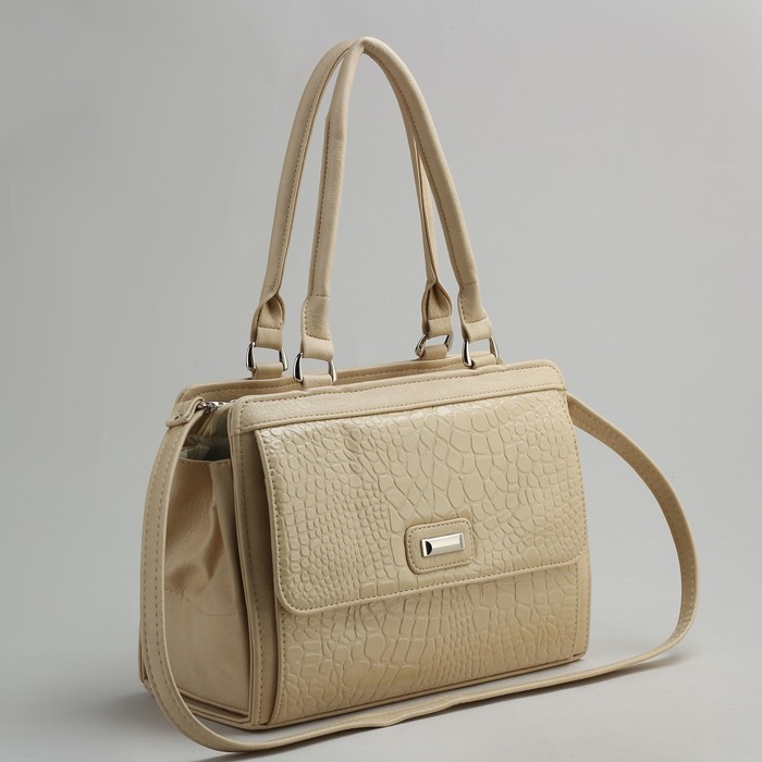 Сумка женская на молнии, 1 отдел, 1 наружный карман, бежевая