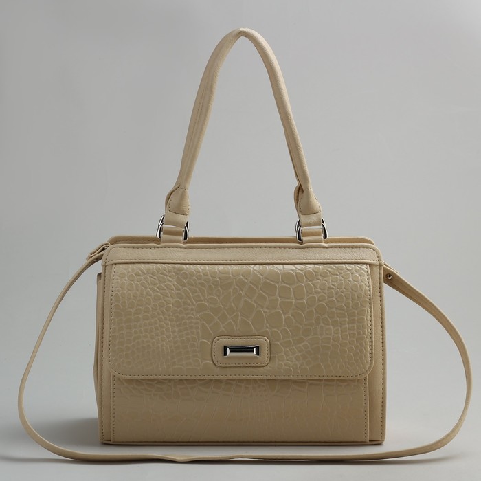 Сумка женская на молнии, 1 отдел, 1 наружный карман, бежевая