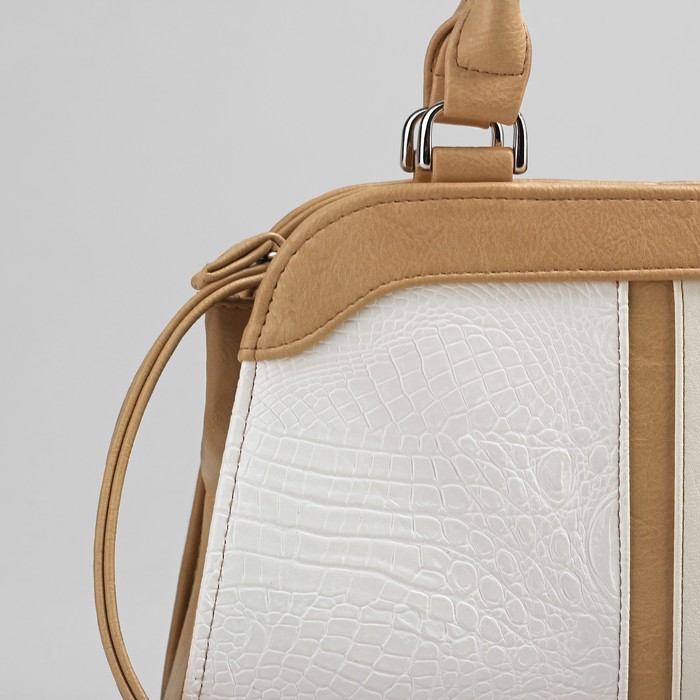 Сумка женская на молнии, 1 отдел, 1 наружный карман, бежевый/белый