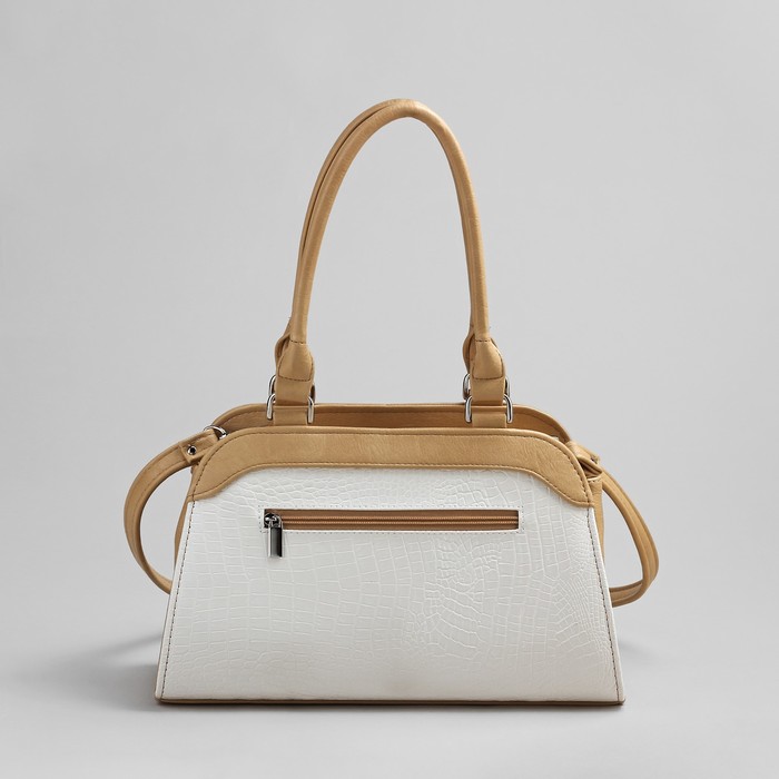 Сумка женская на молнии, 1 отдел, 1 наружный карман, бежевый/белый