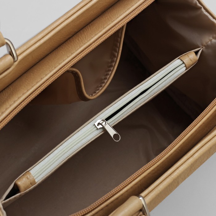 Сумка женская на молнии, 1 отдел, 1 наружный карман, бежевый/белый