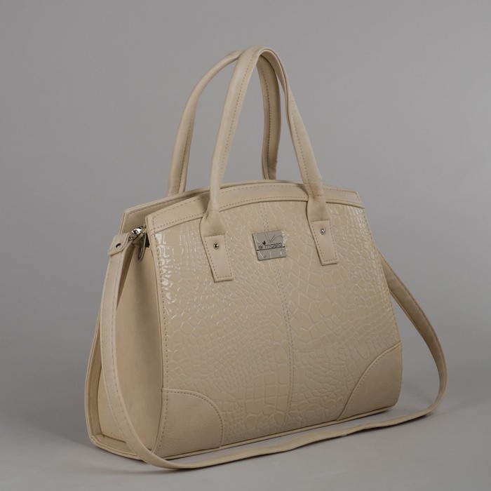 Сумка женская на молнии, 1 отдел. 1 наружный карман, длинный ремень, цвет бежевый